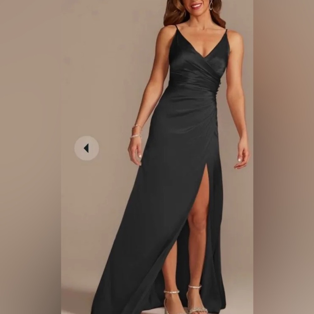 Galina signature, satin gown with high front slit